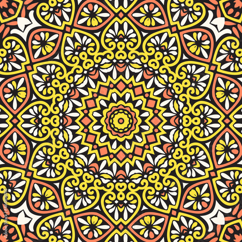 Seamless floral mandala block pattern.Colorful ornamental design.Luxurious seamless pattern for tiles, fabric,cloth.Oriental wallpaper.