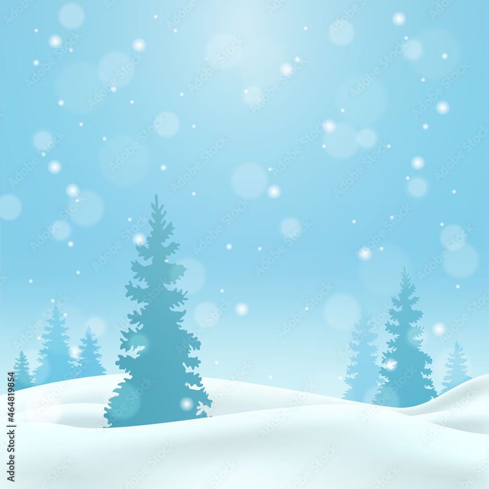 The sun is shining in the snow. Frosty clear winter day. Pine trees in the snow. Christmas banner. Eps10
