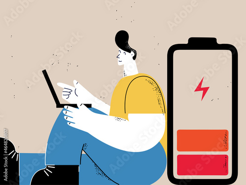 Depression, anxiety problems, burnout, stress concept flat vector illustration. Sad, unhappy, exhausted and tired man thinking, feeling stressed and frustrated
