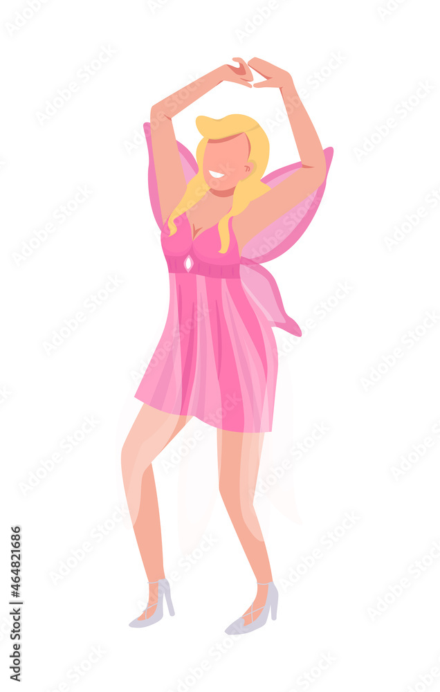 Woman in fairy costume dancing semi flat color vector character. Dynamic figure. Full body person on white. Party isolated modern cartoon style illustration for graphic design and animation Woman in fairy costume dancing semi flat color vector character. Dynamic figure. Full body person on white. Party isolated modern cartoon style illustration for graphic design and animation