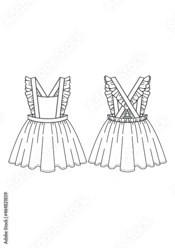 Ruffle Pinafore Dress Technical Fashion Drawing