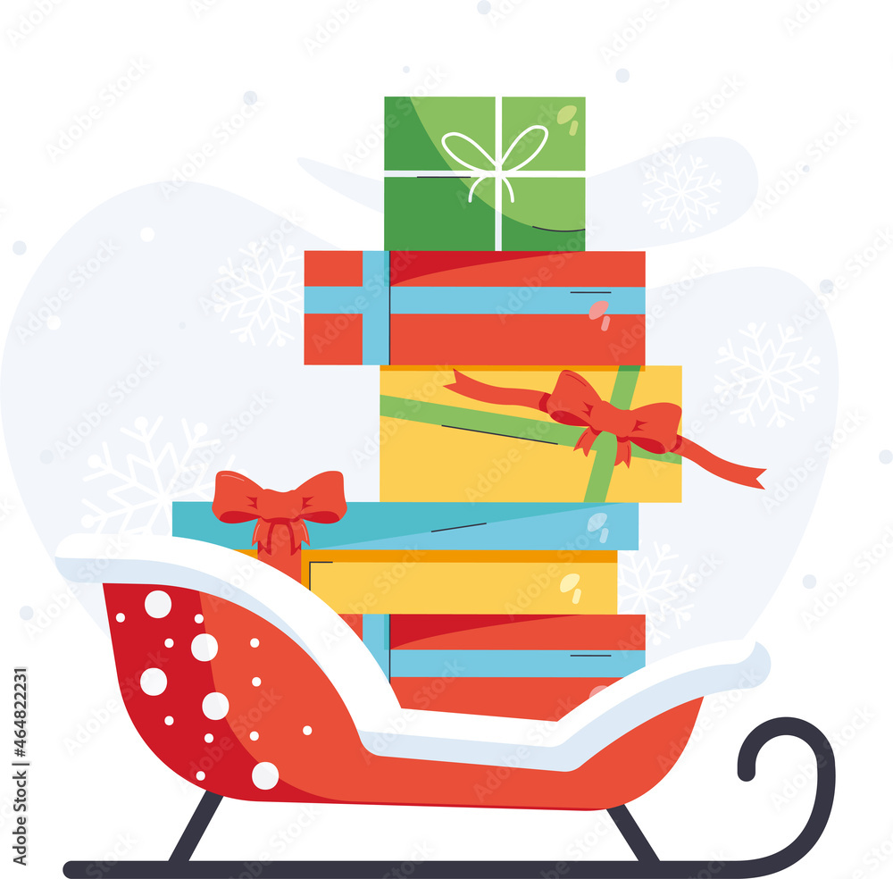 santa claus sleigh with present box merry christmas happy new year holiday celebration concept greeting