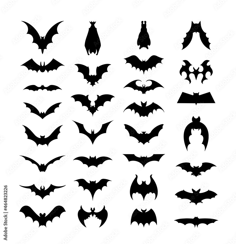 Bats set. Vector filled icons for creating tattoos and stickers. Bats set. Vector filled icons for creating tattoos and stickers.