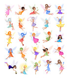 Cartoon magic fairies. A collection of cute fairytale girls characters.