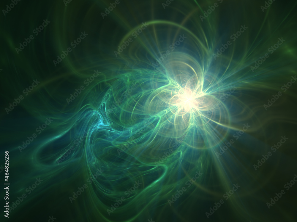 Abstract fractal art background, perhaps suggestive of smoke, or light refraction and caustics in dark green water.