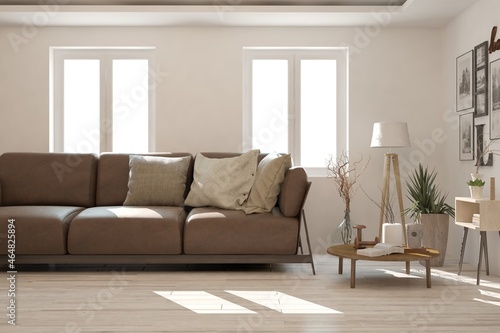 Wallpaper Mural Modern living room in white color with sofa. Scandinavian interior design. 3D illustration Torontodigital.ca