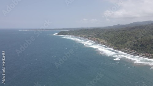 Aerial View Of Beach of Indian Ocean And Incrdible Forest Landscape. photo