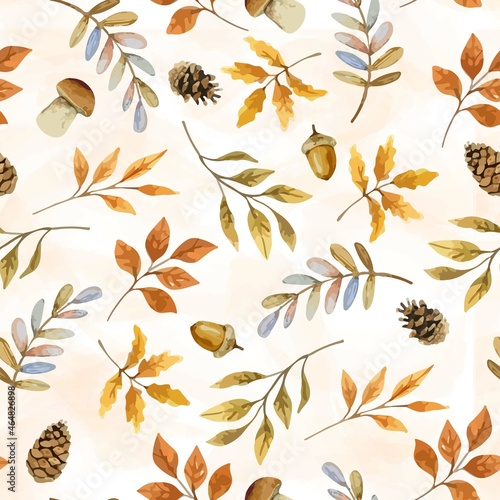 Seamless pattern with acorns, cones and autumn leaves. Perfect for wallpaper, gift paper, pattern fill, web page background, autumn greeting cards.Vector illustration.