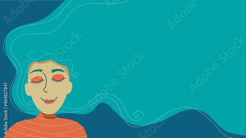 Illustration of woman with flowing hair and closed eyes