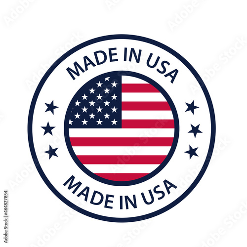 Made in USA badges. proud label stamp, American flag and national symbols, united states of America patriotic emblems set. us product stickers, national independence day badges
