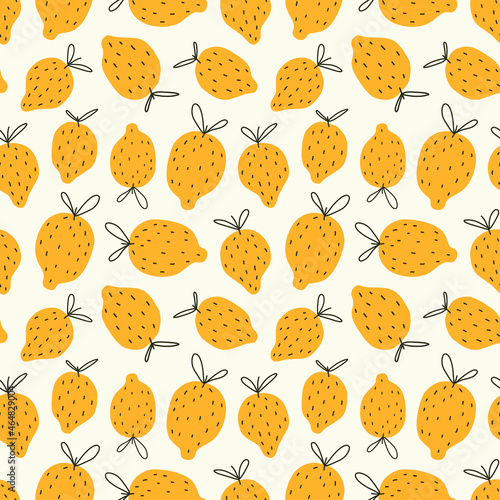 seamless tropical vector pattern with little cute graphic textured lemons. light pastel yellow beautiful background. pefrect for wrapping paper, textile, packaging, decoration, scrapbooking