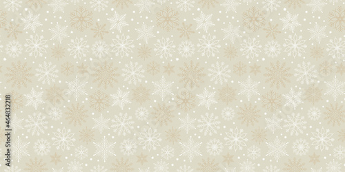 Winter seamless background with snowflakes pattern. Silver gold boho nautral baige Christmas motif.