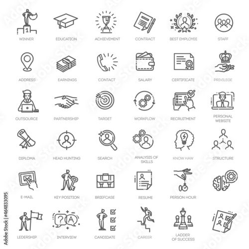 Set of Head Hunting Related Vector Line Icons
