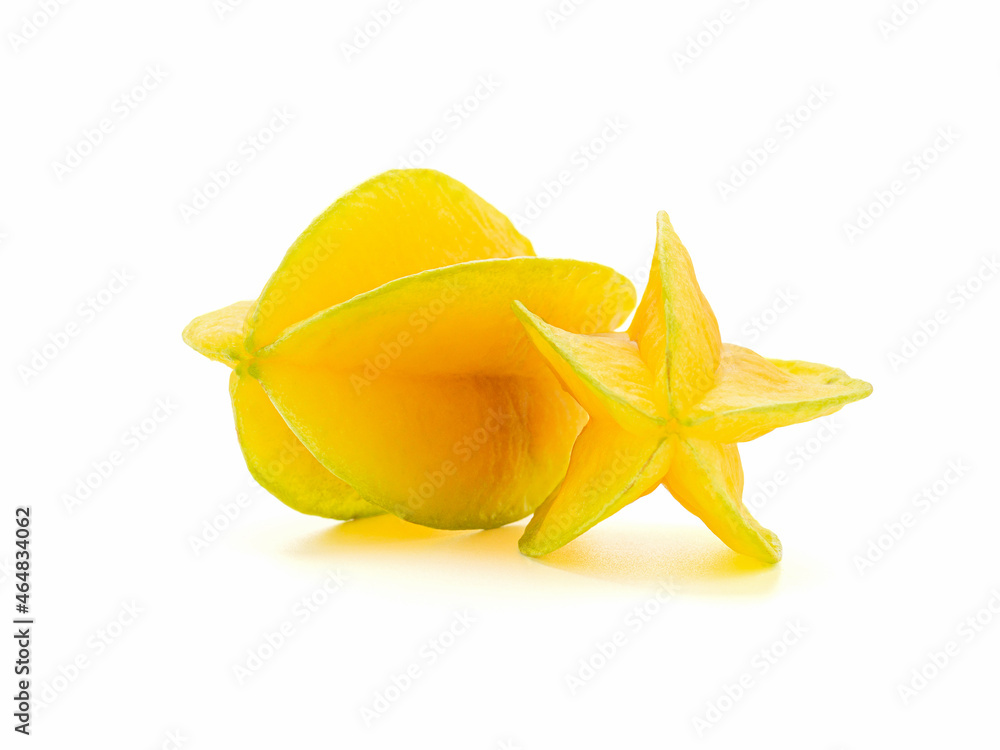 Ripe star apple fruit or carambola isolated on white background. Healthy fruit concept Ripe star apple fruit or carambola isolated on white background. Healthy fruit concept