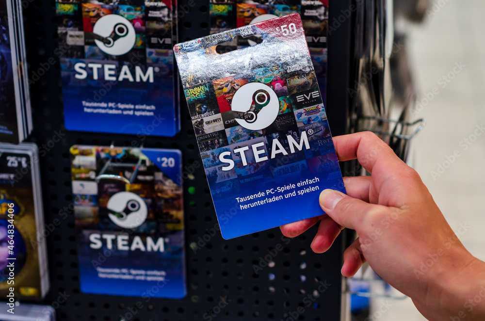 Soest, Germany - September 11, 2021: STEAM gift card for sale in the shop.  Stock Photo | Adobe Stock