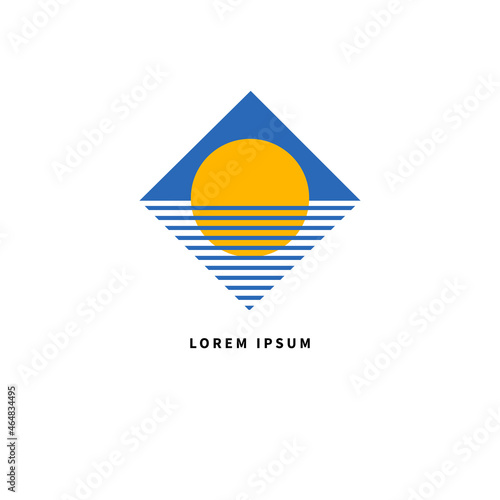 Sun and waves geometric icon isolated on white background