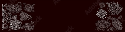 Thai food menu restaurant. Thai food sketch menu. Asian food background. Asian food poster.  Vector illustration.