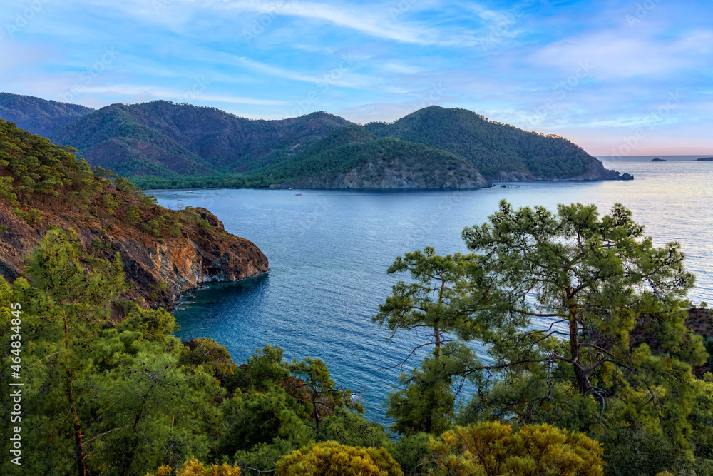 Cirali, Antalya province, Turkey.
Picturesque landscape before sunrise, view of the bay with turquoise clear water from lycian trail.