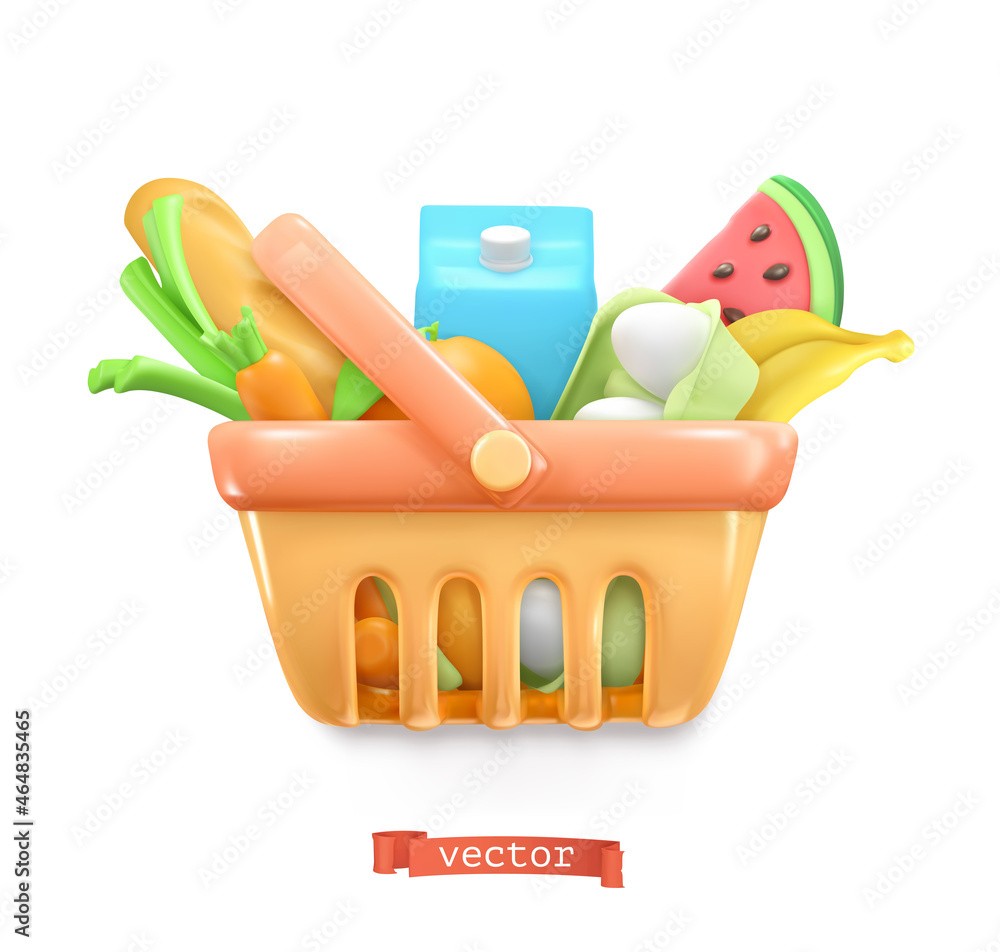 Vecteur Stock Food basket. 3d render realistic vector icon | Adobe Stock