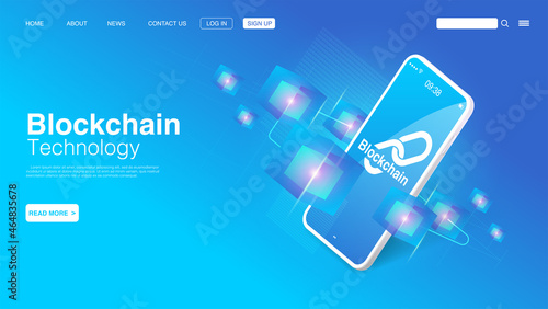 Blockchain Technology Concept.  Background Landing Page Template. Vector EPS 10