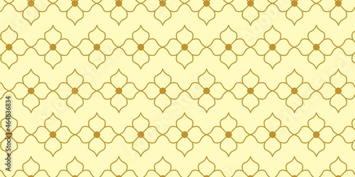 Abstract geometric line flowers seamless pattern gold line on white background. Summer vector design.