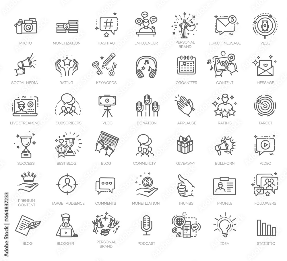 Blogger, blogging, blog - thin line web icon set Blogger, blogging, blog - thin line web icon set