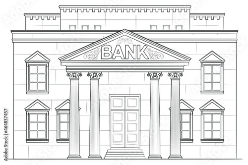 Drawing of classic bank building - black and white illustration