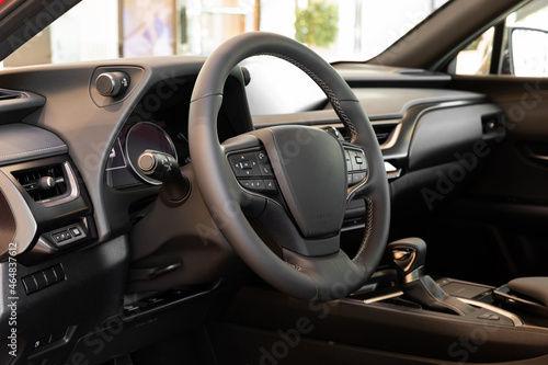 stylish black leather interior of a modern car