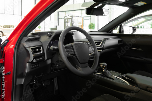 stylish black leather interior of a modern car © Ivan Traimak