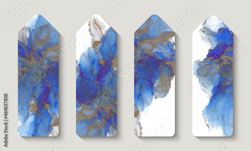 Bookmarks. Modern creative design,  background marble texture. Alcohol ink. Bookstore label or flyer.  Vector illustration.