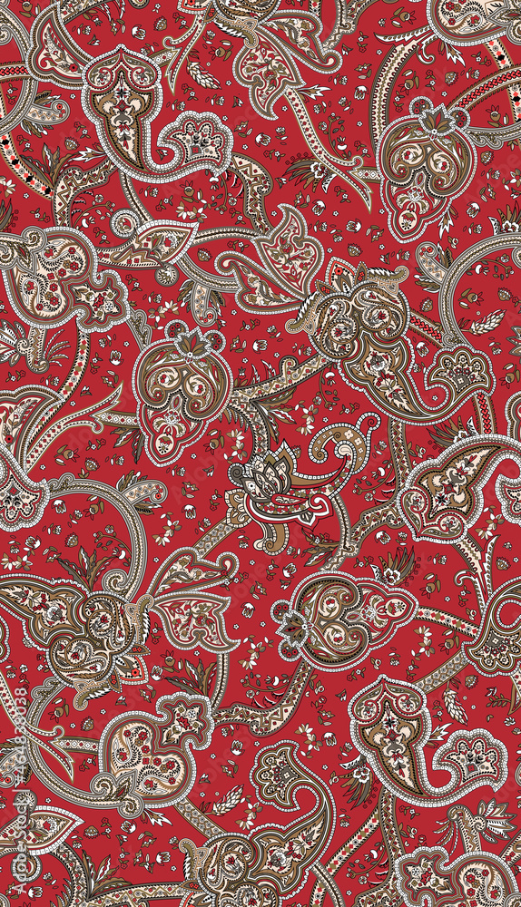 Damask Paisley traditional seamless  pattern for fabric and textile design on black background.