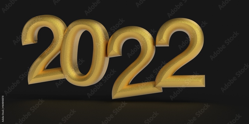 Gold number 2022 isolated on white background. 3d illustration Gold number 2022 isolated on white background. 3d illustration
