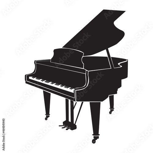 Grand piano on white background. Grand piano symbol. Classical music sign. Music concept logo. flat style.