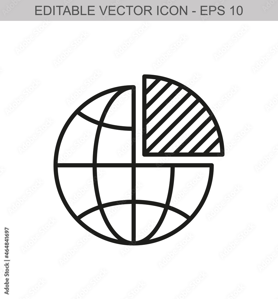 Obraz premium Circle chart with globe concept. Editable stroke line icon. Vector illustration