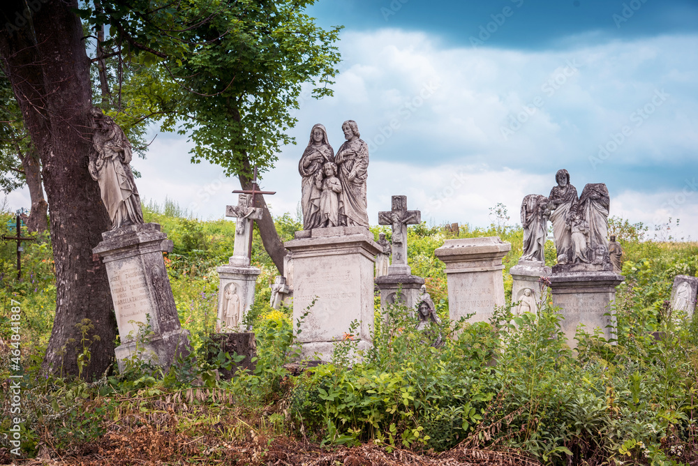 Ancient tombstones in an abandoned cemetery