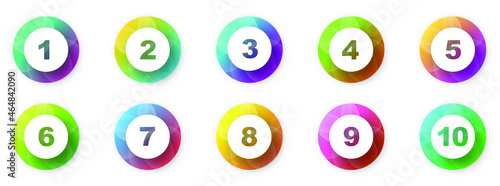 Number bullet points 1 to 10. Creative 3d markers set. Vector illustration.