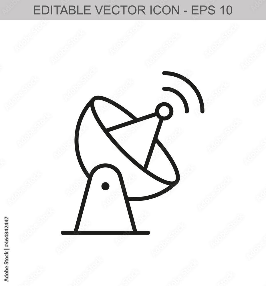 Satellite dish. Searching radio signals. Editable stroke line icon. Vector illustration Satellite dish. Searching radio signals. Editable stroke line icon. Vector illustration