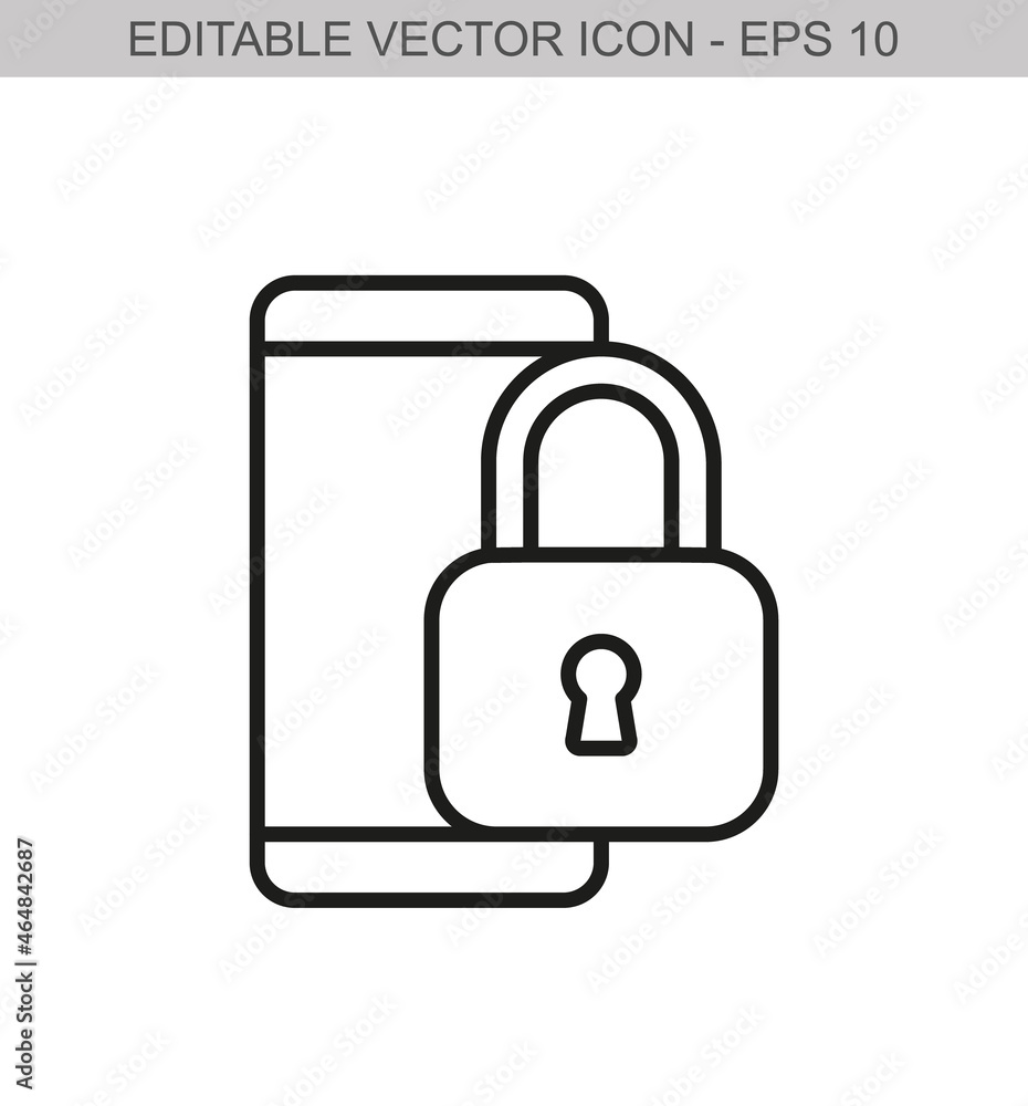 Smartphone with a padlock. Editable stroke line icon. Vector illustration Smartphone with a padlock. Editable stroke line icon. Vector illustration