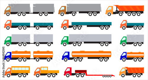 Set of color images of trucks on a white background.