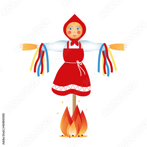 Russian traditional straw doll for burning on the feast of Maslenitsa-Shrovetide. Stock vector graphics.