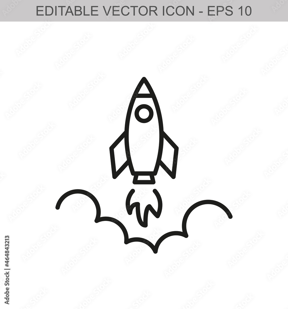Business startup with rocket. Editable stroke line icon. Vector illustration Business startup with rocket. Editable stroke line icon. Vector illustration
