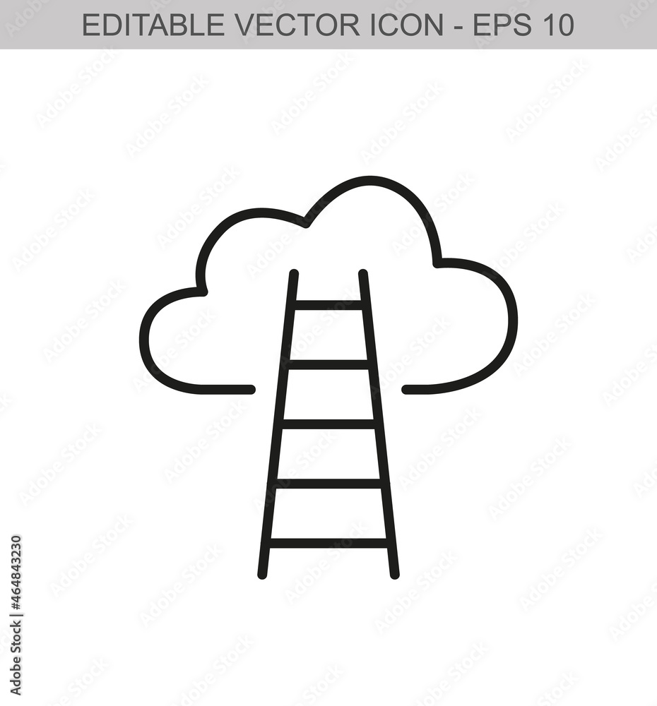 Career concept with stairs and cloud sign. Editable stroke line icon. Vector illustration Career concept with stairs and cloud sign. Editable stroke line icon. Vector illustration