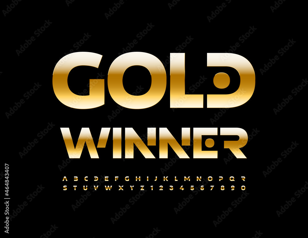 Vector elite Sign Gold Winner. Chic Modern Font. Original Alphabet Letters and Numbers
