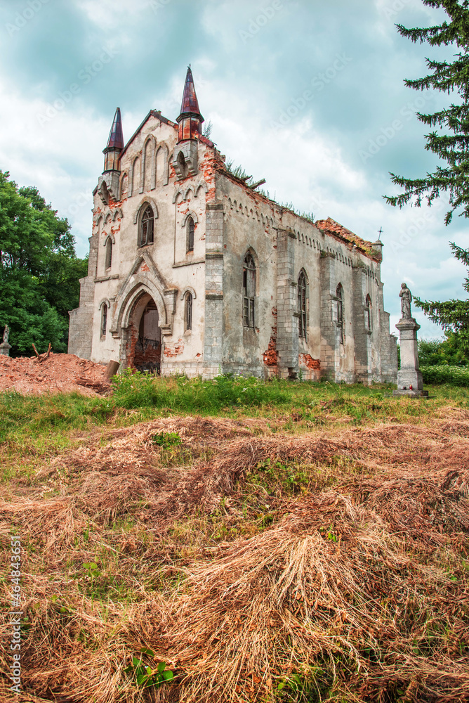 Ancient abandoned church in the village of Maksymivtsi, Ternopil region, Ukraine.