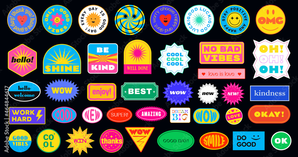 Sticker Pack. Collection of trendy pins. Set of cool patches vector design. Abstract retro badges. - obrazy, fototapety, plakaty 