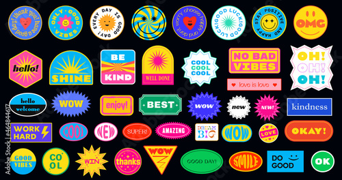 Sticker Pack. Collection of trendy pins. Set of cool patches vector design. Abstract retro badges. photo