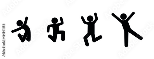 man rejoices, stick figure human silhouette, icons people, fun and delight