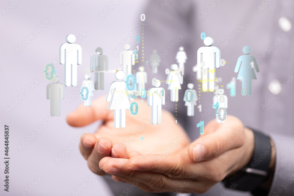holding 3D rendering group of blue people holding 3D rendering group of blue people