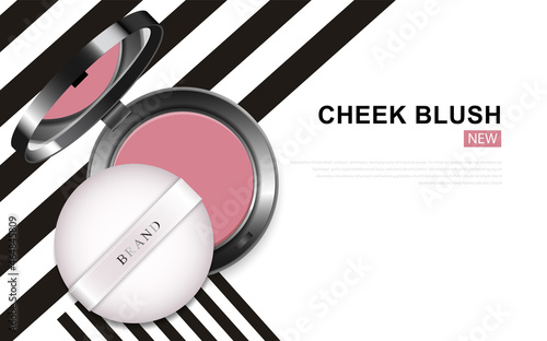 Modern cheek blush or makeup powder ads, package background illustration vector design