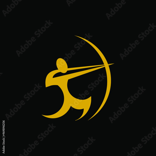 Modern, Minimalist Gold Colored Archery Sport Logo Vector Silhouette Illustration